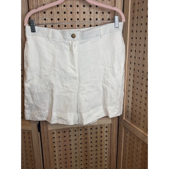 J. Crew Pants - J.Crew Re-imagined White 100% Linen Shorts Women Medium CH876 Elastic Back New